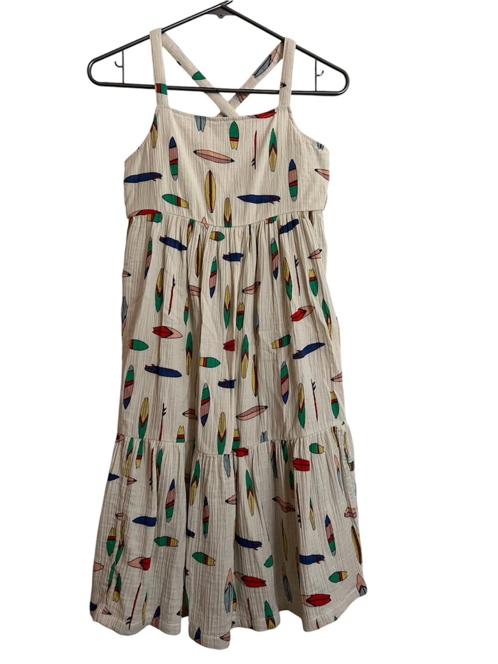 Hanna Andersson Cream Maxi Dress with Colorful Surfboard Print